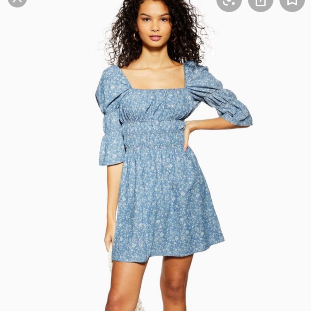 TOPSHOP floral print dress with puff sleeves